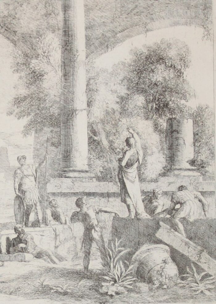 PAESAGGIO CON ROVINE CLASSICHE E STATUA ACEFALA - immagine 3