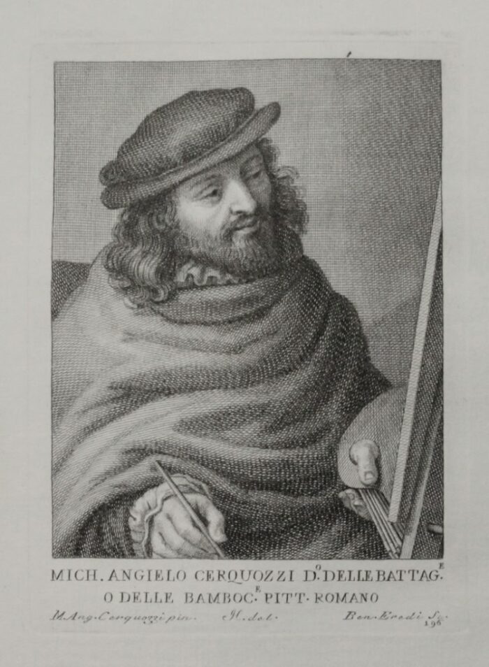 MICHE. ANGELO CERQUOZZI DETTO DELLE BATTAG.E O DELLE BAMBOC.E PITTORE ROMANO