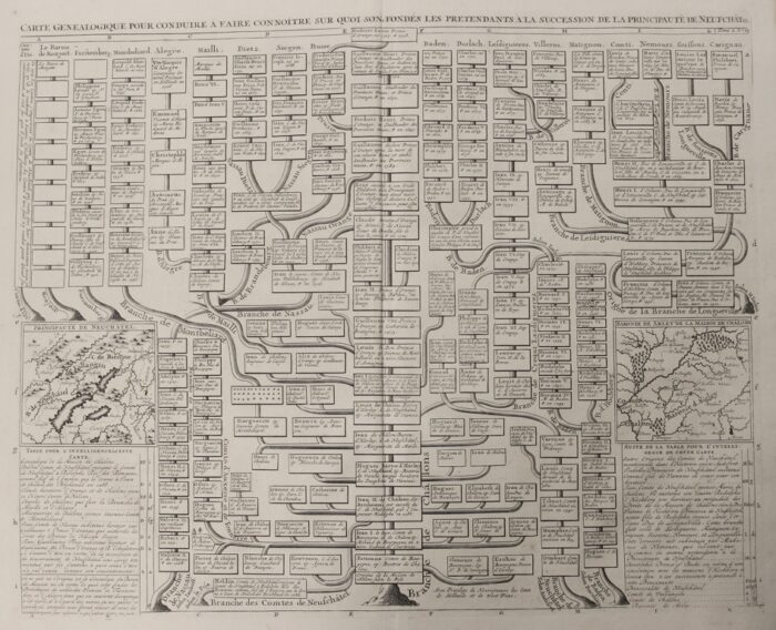 CARTE GENEALOGIQUE POUR CONDUIRE A FAIRE CONNOITRE SUR QUOI SON FONDES LES PRETENDANTS A LA SUCCESSION DE LA PRINCIPAUTE DE NEUFCHATEL