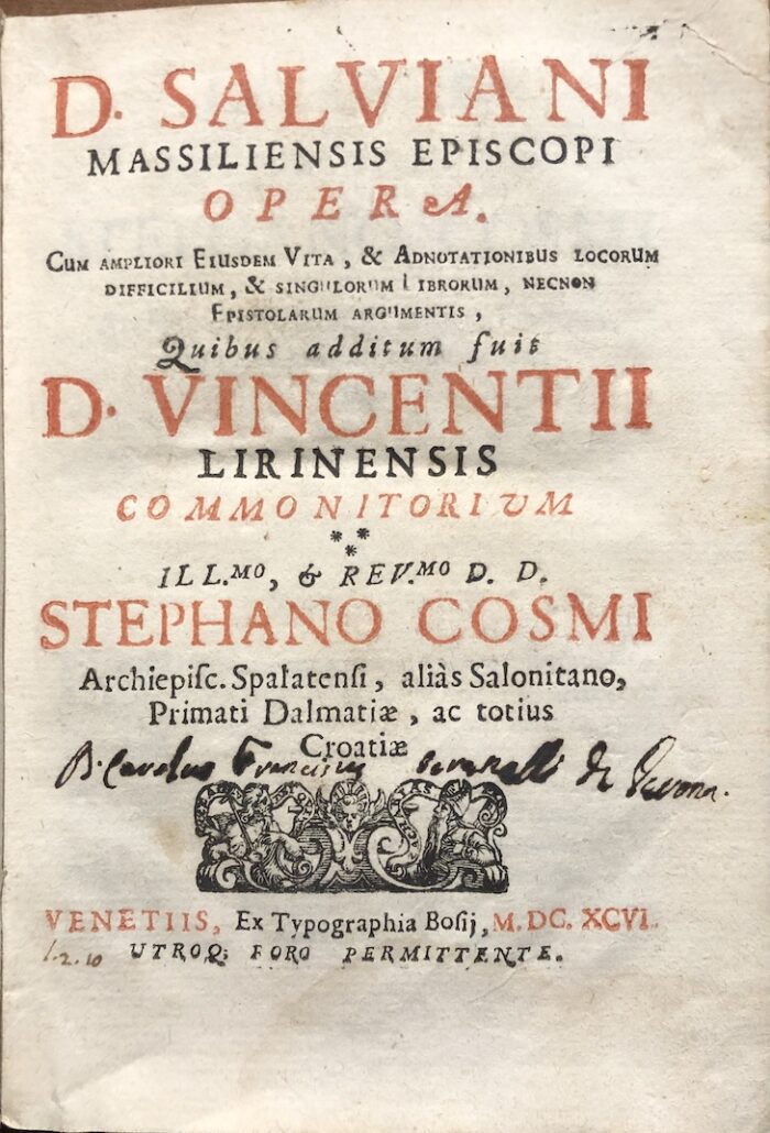 SALVIANO DI MARSIGLIA - VINCENZO DI LERINO - COSMI, STEFANO
